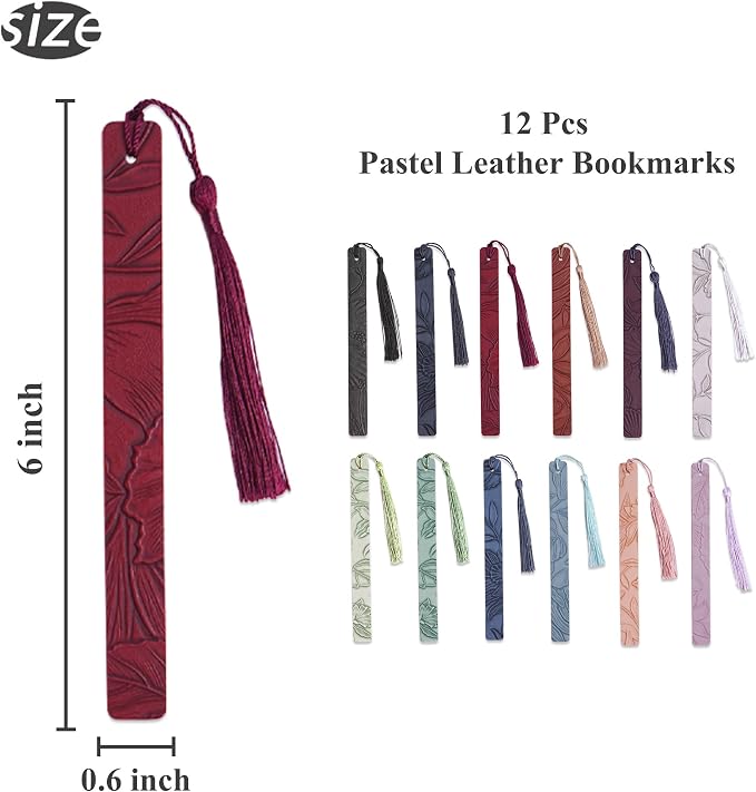 12 Pcs Pastel Leather Bookmarks Colorful for Women Students Teachers Book Lovers Reading Supplies(12colors7)