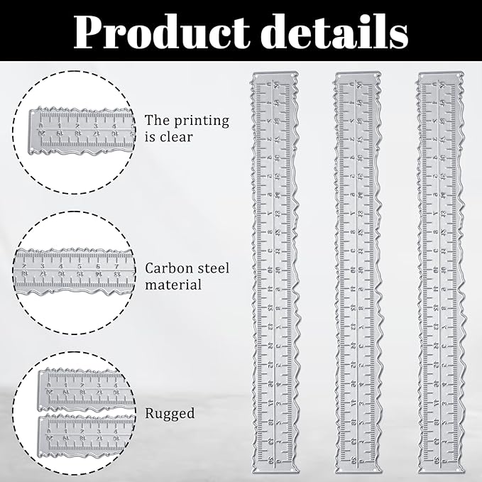 2 Pcs Deckle Edge Ruler 8.4 Inch Irregular Edge Ruler Metal Craft Die Cuts Measurements Embossing Cutting Paper Rulers Decorative Wavy Measuring Tool Paper Tearing Rulers for Card Making
