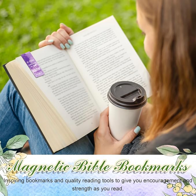 48 Pcs Magnetic Bible Bookmarks for Women Christian Gifts Bulk Watercolor Inspirational Scripture Bookmarks, She is Clothed with Strength and Dignity Faith Religious Gifts for Mom