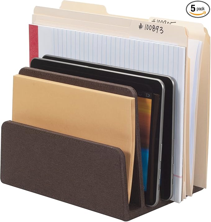 MobileVision Executive Dark Brown Desktop File Folder Organizer and Paper Tray, 5 Slot Dividers