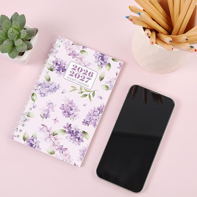 Pocket Calendar 2026-2027, Small Planner -3.7" x 6.7" for Purse, Runs from January 2026 Until December 2027, Monthly Planner 2026-2027 with Coil Organizing & Planning - Purple