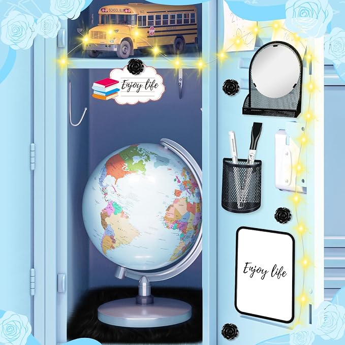 8 Pcs Locker Accessories Kit Black Magnetic Mirror, Magnetic Pen Holders, Cute Flower Magnets,Locker Decorations Supplies First Day of School Essentials Work Locker Organizer
