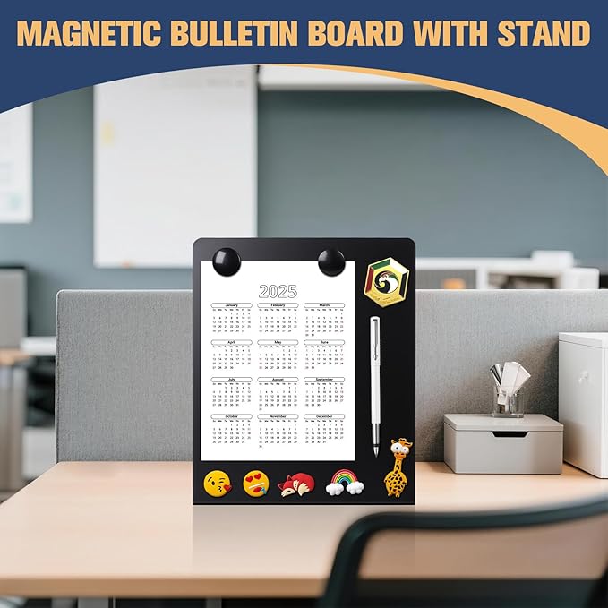 Large Magnetic Bulletin Board with Stand, 12x10x3.75inch Metal Magnet Display Board, Tabletop Memo Board, Magnetic Display Stand with 2 Magnets for Home School Office (1 PCS, 12x10x3.75inch)