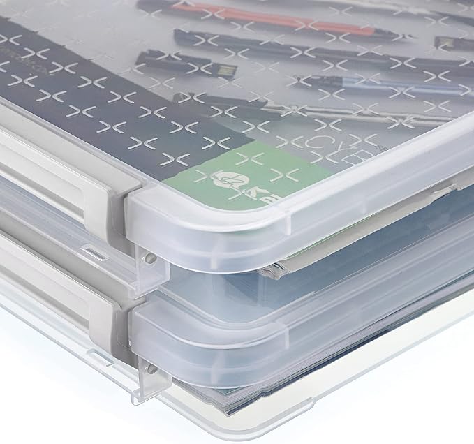 BTSKY 2 Pack A4 Plus Clear Plastic Stackable Storage Box Desk Paper Magazine Container with Buckle, Office Supplies Accessories File Protector Case Organizer, Portable Project Case Document Holders