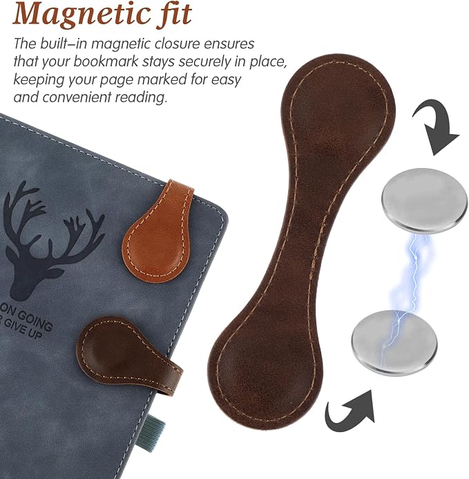 Dimeho 2 Pcs Leather Magnet Bookmark Retro Book Page Holder Vintage Page Marker Clip Handmade Cute Reading Accessories for Women Bookworm Book Lovers Reader Gift