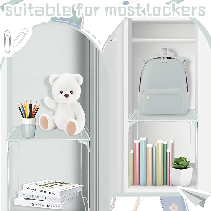 Demonwer Locker Organizer Shelf Grayish White Stackable Extra Locker Shelf Storage Cabinet Accessories for Back to School Office Home Gym Supplies