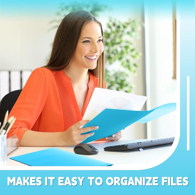 Henoyso 36 Pack Light Blue Plastic Folders with Clear Front Pockets Heavy Duty File Folders with 2 Pockets and Card Slot for Student Communication School Office Presentation Report