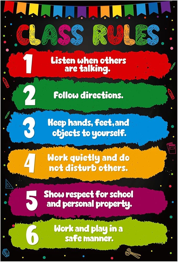 D24TIME Classroom Rules Poster-16.5" x 11.2" Class Rules Poster Educational Posters for Classroom Decorations Elementary Preschool Middle High School Back to School Decorations Teacher Supplies