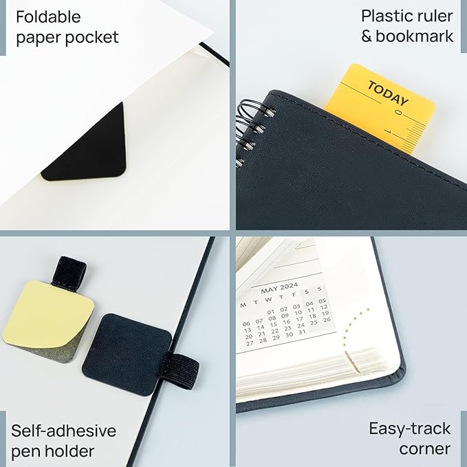POPRUN 2026 Planner (Medium - 6.5'' x 8.5'') with Hourly Schedule & Vertical Layout - 2026 Weekly Calendar (Jan. 2026 - Dec.2026) for Time Management, Monthly Tabs, Spiral Bound, Soft Cover - Black