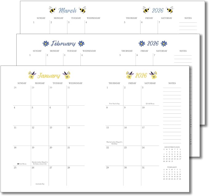 High Note 2026 Planner, Weekly & Monthly Calendar Book with Flexible Cover, 2026 Planner with Goal and Project Planning Pages, 5.75" x 7.5", Garden Bee