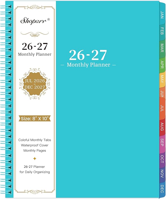 2026-2027 Monthly Planner/Calendar - Academic Planner 2026-2027, JUL 2026 - DEC 2027, 18-Month Planner with Colorful Tabs, 26-27 Calendar Planner for Daily Organizing - Waterproof Cover (8" x10", Monthly Pages & Notes, Blue)