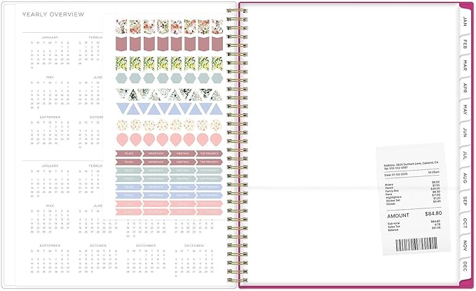 Blue Sky Kelly Ventura 2027 Weekly and Monthly Planner Calendar, January 2027 - December 2027, 8.5" x 11", Flexible Cover, Laminated Tabs, Durable Twin Wire Binding, Storage Pocket, Includes Sticker Sheet, Magenta Blooms
