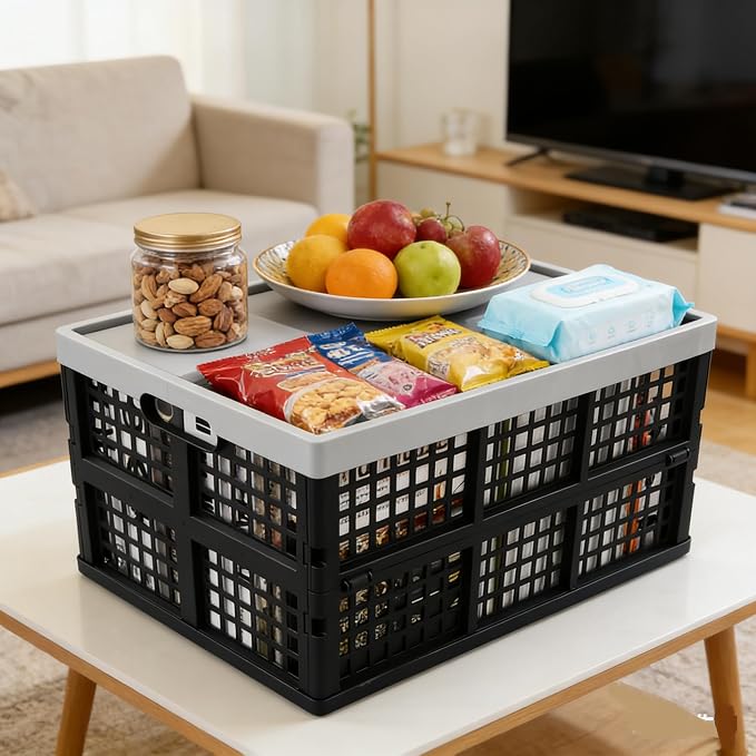 42L Collapsible Milk Crates 3 Packs, Stackable Storage Baskets with Handles, Folding Storage Containers for Organizing Tools, Books, Food, Drinks, Camping, Shopping & Transport