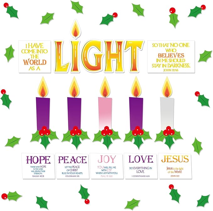 Tellingyou 47 Pcs Advent Bulletin Board Set for Classroom Advent Candle Cutouts DIY Christmas Church Bulletin Board Decorations for Kids Teacher Educational Learning Activities Religious Decorations