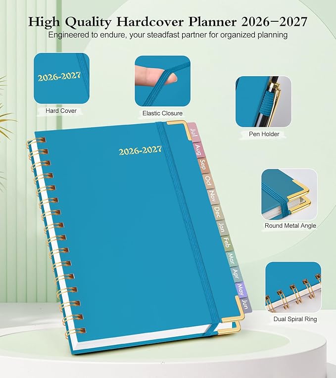 Academic Planner 2026-2027, Hardcover Weekly and Monthly Calendar Planner from July 2026 - June 2027, Daily Agenda Planners with Tabs, College School Organizer for Student Teacher, A5 (6.1" x 8.2"), Sky Blue