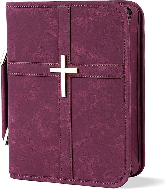 Vegan Leather Bible Cover Case, Bible Bag with Phone Pocket, Bible Case for Women, Christian Gift Box Packaging (Red)