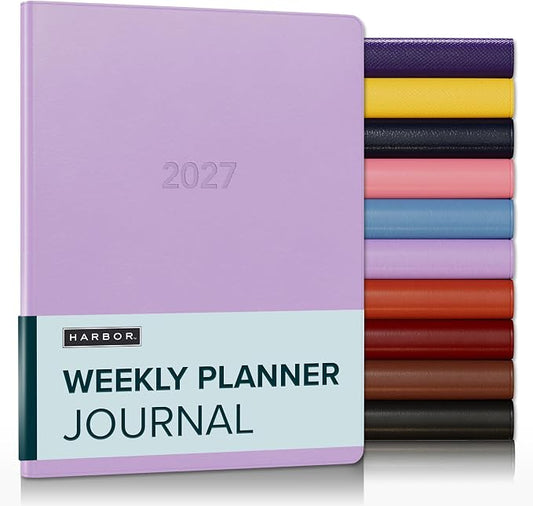 Harbor Weekly Journal Notebook Planner 2027 - Lined, Durable Faux Leather, Softcover, 176 Quality Pages - For Men and Women, For Writing, Work & Travel - Cambridge Lavender - 9"x7"