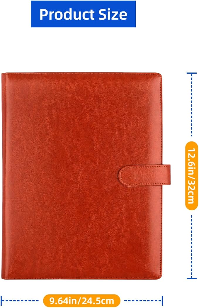 Professional Padfolio with Clipboard,Faux Leather Folder Portfolio Binder for A4 Letter Size Legal Pad, Resume, Notepad for Business Office Conference (Brown)