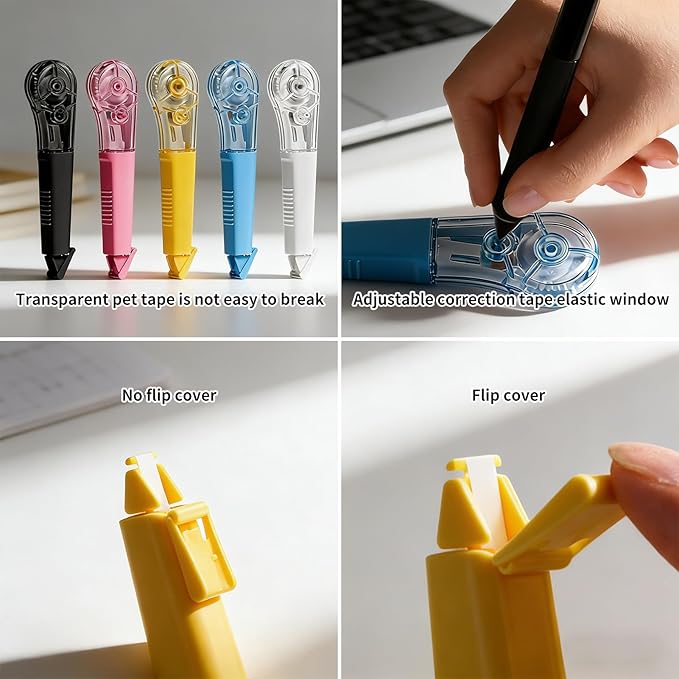 5-Pack Correction Tape Pen, 5mm Wide White Out Tape Roller with Adjustable Core, Smooth Grip Correction Eraser Pen for School Student Office Supplies, 19.69ft Each, Instant Dry & Stretch Resistant