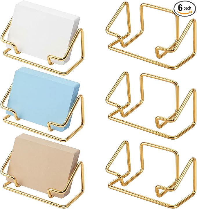 6 Pack Metal Business Card Holder for Desk Gold Cardholder Office Display Stand 4 Inch Cute Office Accessories Gift for Men Women Boss Colleague Desktop(Simple)