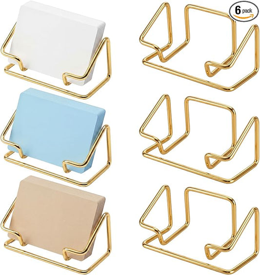 6 Pack Metal Business Card Holder for Desk Gold Cardholder Office Display Stand 4 Inch Cute Office Accessories Gift for Men Women Boss Colleague Desktop(Simple)
