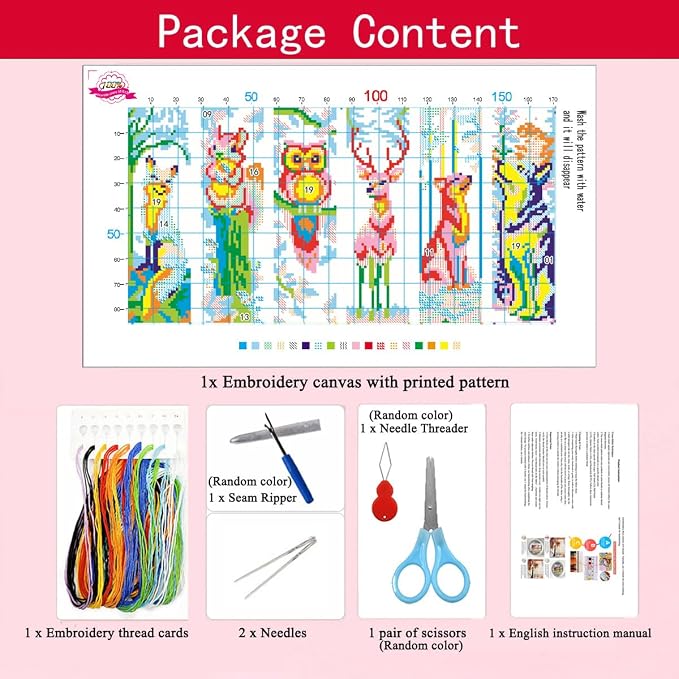 Zhenqing Woodland Animal Stamped Cross Stitch Bookmark Kit, 6 Fox, Squirrel, Owl, Deer and Wolf Designs on 11CT Printed Fabric for Adults and Beginners, DIY Reading Gift for Book and Nature Lovers