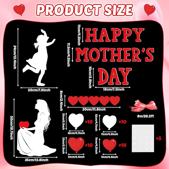 QOUBAI Mother's Day Bulletin Board Set Happy Mother's Day Classroom Bulletin Board Decorations Mother Child Silhouette Cutouts DIY Craft Decor for Preschool Nursery Toddler Kids Decor Wall Door