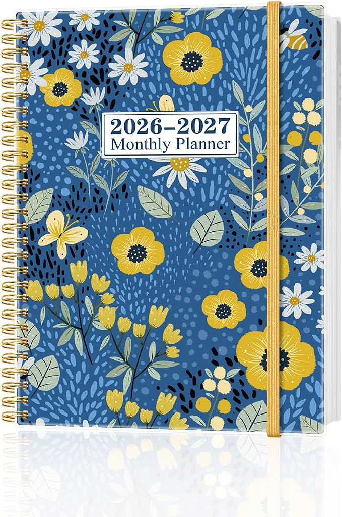 Monthly Planner 2026-2027 – Monthly Calendar from May 2026 to December 2027, 20 Month Planner with Spiral Binding, Inner Pocket, Elastic Closure, 8.5" x 11", Flower-C