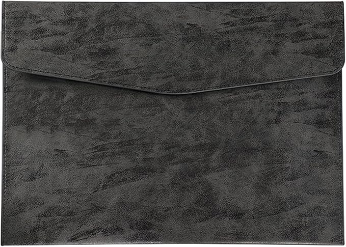 PU Leather A4 File Folder Document Holder Stylish Portfolio Envelope Folder Case with Snap Closure for Receipt Contract Black