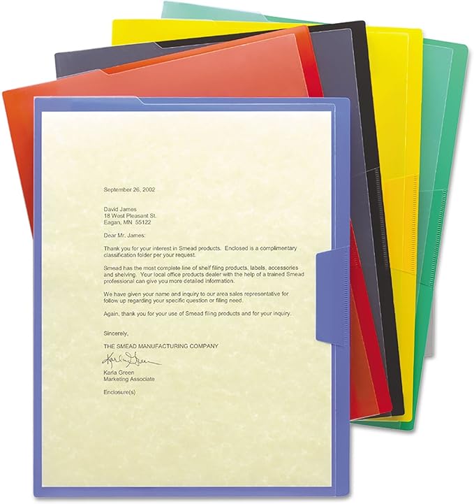 Smead Organized Up Poly Opaque Project Jacket, Letter Size, Assorted Colors, 5 per Pack (85740)