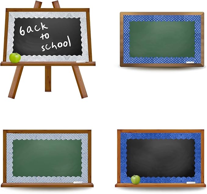 Whaline 69Ft Winter Glitter Bulletin Board Borders 5 Designs Blue Silver Snowflake Stripe Dot Decoration Trim Border for School Classroom Office Decoration