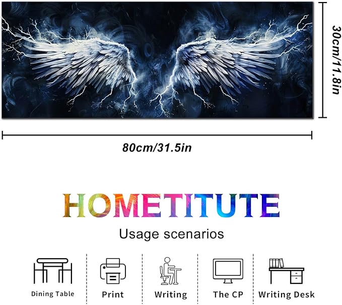 HOMETITUTE White Wing Thunder XL Mousepad 31.5 x 11.8 Inch Large Gaming Desk Mat Extended Computer Pad Keyboard Mat Waterproof Non Slip Surface Mouse Pads for Desktop Office Accessories
