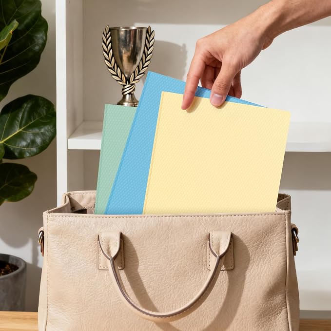 24-Pack Plastic andPockets and Prongs,2-Pocket and3 Fasteners, Pastel Folders Holds 8-1/2" x 11" Paper for School/Office/Home, Yellow