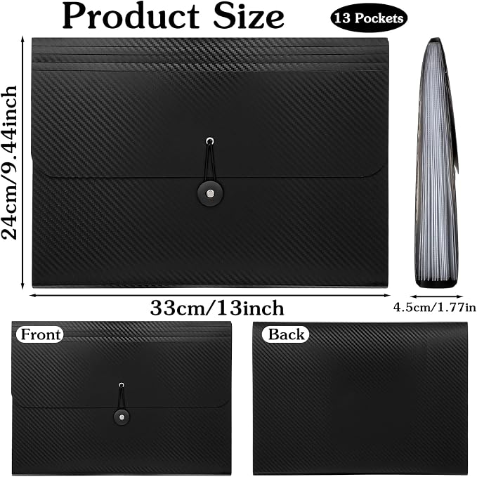 2pcs Expanding File Folders,13 Pockets Accordion File Organizer Document Organizer with Elastic Buckles Closure,A4 Paper Document Organizer for Home School Office