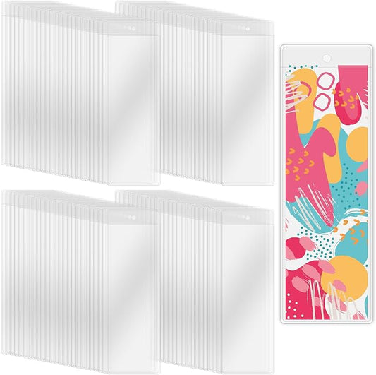 DSYIL 100 Clear Bookmark Sleeves for 6 x 2 Inch Bookmarks - Plastic Bookmark Holders for DIY Clear Bookmarks Craft Storage and Protection