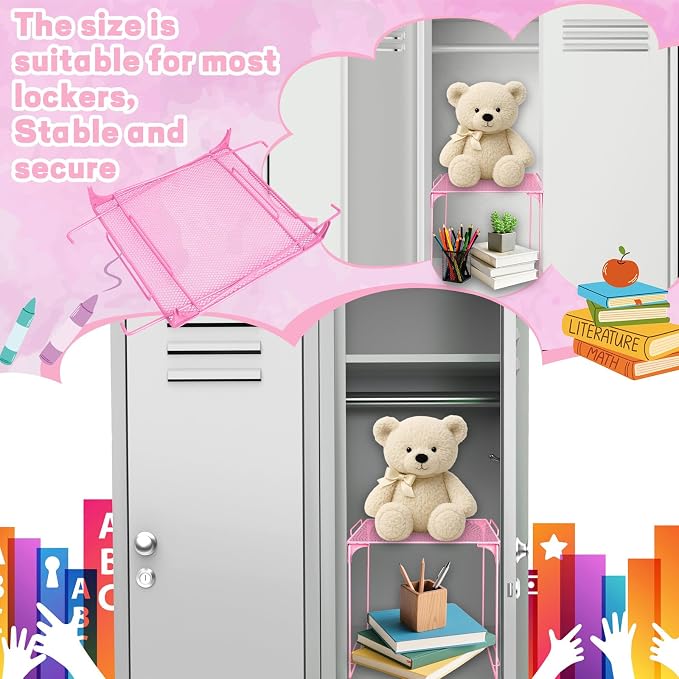 Locker Organizer Shelf Pink Stackable Extra Locker Shelf Storage Cabinet Accessories for Back to School Office Gym Home Supplies