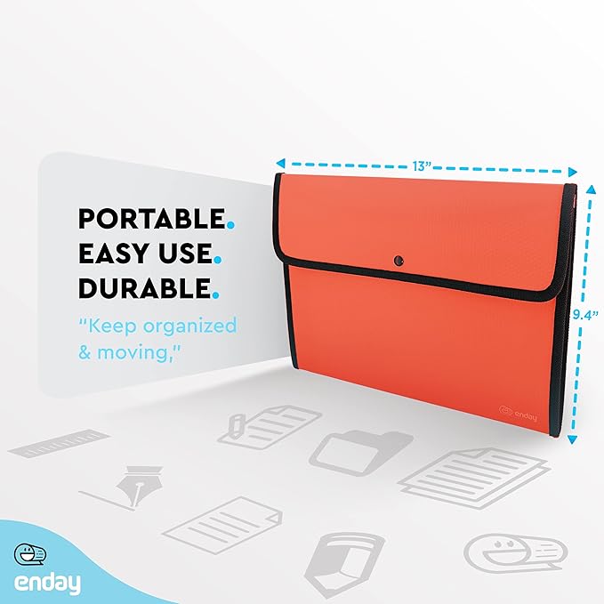 Square Flap Document Holder Red, Expanding File Folder, A4 Letter Size Reusable Filling Envelopes, Snap Closure Wallet File Pouch Also Available in Pink, Purple, Green, Blue, Grey, 1 Pc– By Enday