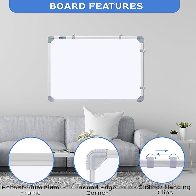 (Magnetic) 2X3 Feet White Board with (Marker, Duster and Magnets) Ideal Use for Home, Office, Kids with Sliding Hanging Clips, Robust Aluminum Frame and Smooth Melamine Surface (89X59 cms)
