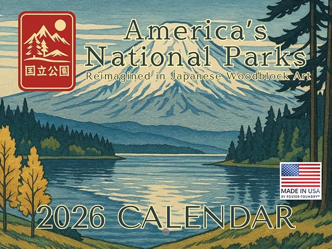 National Parks Woodblock Style Calendar 2026 Monthly Wall Calender 12 Month | American Made In The USA