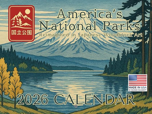National Parks Woodblock Style Calendar 2026 Monthly Wall Calender 12 Month | American Made In The USA
