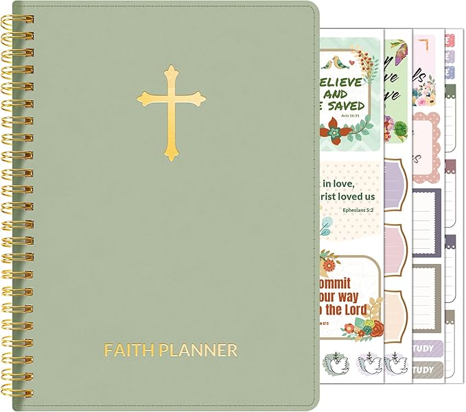 2026 Christian Planner - 12 Month Bible Journal and Prayer Planner A5 Spiral Bound, Monthly & Weekly Christian Organizer Gifts for Women Men (Grey Green)