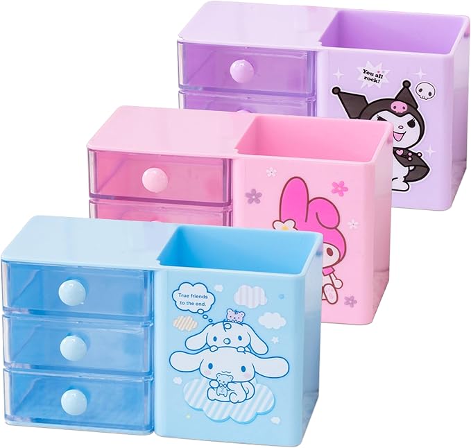 Roffatide Anime Desktop Desk Cartoon Office Supplies Container Pen Holder for Desk Cute Pencil Cup Pot Makeup Brush Holder Mini Box Pink