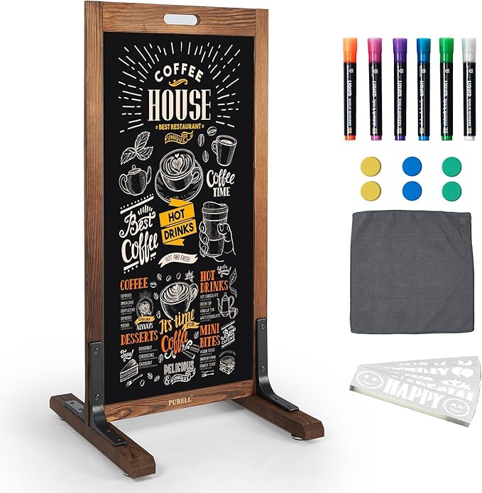 Magnetic Chalkboard Easel Sign Sidewalk - 40 x 20 Inches, Large Stand up Chalk Board Signs, Double Sided Outdoor Chalkboard Display for Restaurant Cafe Shop Wedding Party or Business, Brown