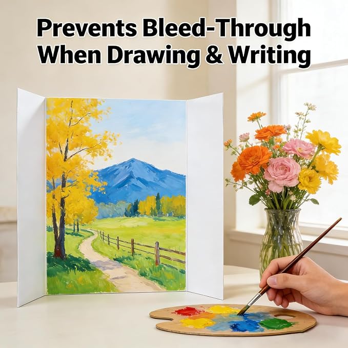 4Pack Trifold Display Board (24" x16"), White Corrugated Poster Board for School Projects, Science Fairs, Presentations