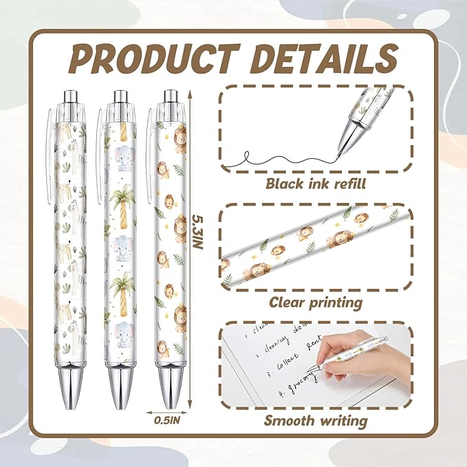 6PCS Wild Animals Pattern Pens Set, Wild Animals Reusable Writing Pens, Cute Accessories Items Stationary, Perfect for School, Office Supplies, Party Gifts, Theme Notebooks, Sticky Notes, Desk Decor