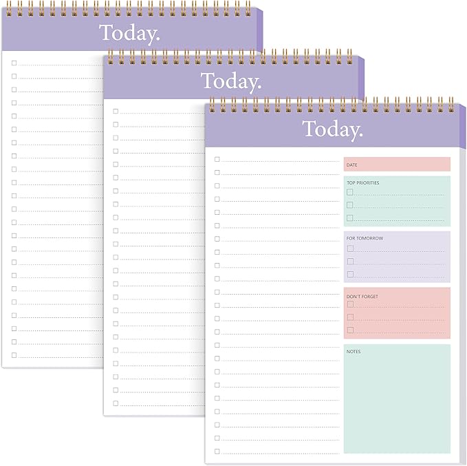 KMQOY To Do List Notepad - 3 Pack Daily Planner Pad Undated 52 Sheets Spiral Today Planner Note Pad Premium Thick Paper 6.5" x 9.8" For Work and Personal Organized(Purple)