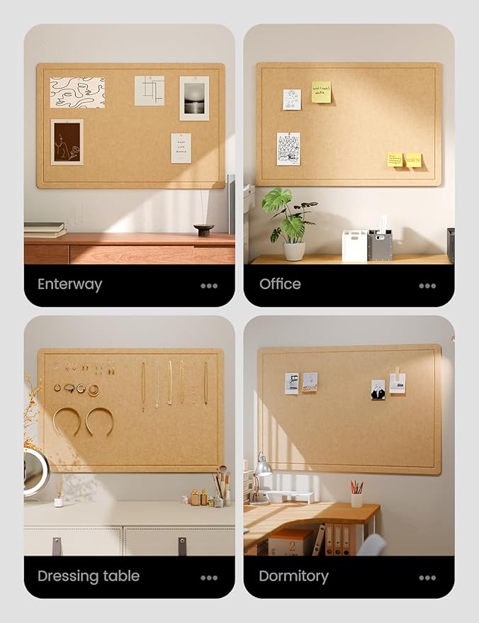Fluxynara Bulletin Board,35.4" x 23.6" Cork Board Alternative with 12 Safe Removable Adhesive Tabs, Foldable Felt Pin Board for Home Office, Classroom, Bedroom,Entryway for Walls—Mustard Yellow