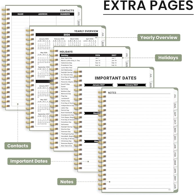 Planner 2026-2027 for Women & Men, Academic Monthly and Weekly Calendar Planner, Jul 2026 - Jun 2027, A5 (6.3" x 8.5"), Teacher Student Planning Book with Tabs, Ideal for Office School Supplies - Green