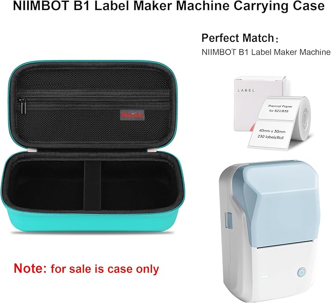 Elonbo Carrying Case for NIIMBOT B1 Label Maker Machine, Portable Mini Wireless Bluetooth Label Printer Travel Bag, Small Handheld Labeler Storage Holder, Mesh Pocket Fits Label Paper, Green