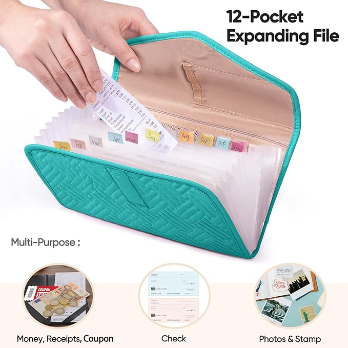 Fabric Bill Organizer with Pockets 10x6 Receipt Organizer for Business - Receipt Holder Organizer - Cash Organizer -Coupon Holder - Money Organizer for Cash- Small Accordion File Organizer